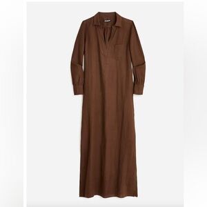 J Crew Bungalow Popover Maxi Dress In Linen Chocolate Brown Women’s M Shirtdress